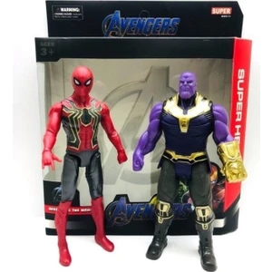 Spiderman & Thanos 2'li Figür Işıklı Oyuncak Seti Örümcek Adam Thanos Karakter