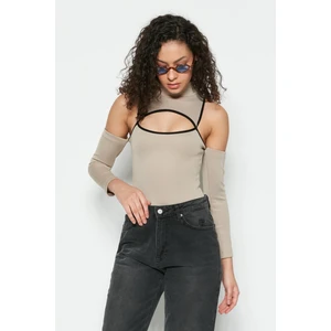 Pencere Detaylı Uzun Kollu Bodysuit 9154 Vizon