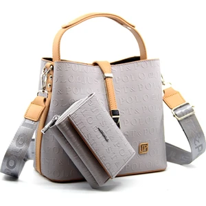 Just Polo Gri Kilit Detaylı Kadın Cüzdan ve Omuz Çanta Kombini PBU4002-1004