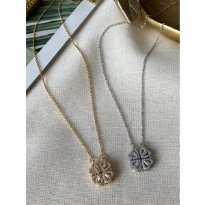 Stainless Steel Mıknatıslı Zirkon Taşlı Yonca Kalp Çelik Kolye