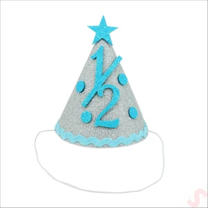 Süsle Bebek ve Parti 1/2 Yarım Yaş Simli Eva Külah Şapka - Mavi