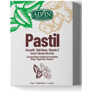 Zencefil, Nane, Vitamin C İçeren Pastil Takviye Edici Gıda, 12 Adet Pastil