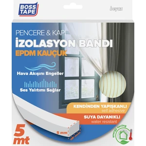 Boss Tape Epdm Kauçuk Pencere Kapı Izolasyon Bandı Beyaz 5MMX15MMX5MT