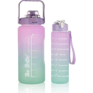 Motivasyonel 2li Pipetli Stickerli Su Matarası Su Şişesi Suluk 2LT+900ML Yavrulu Tritan Su Şişesi Suluk Motivasyonset-