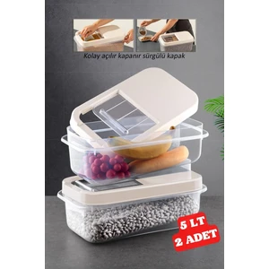 Nandy Home 2 Adet 5 Lt Kolay Kayar Kapaklı Multibox Erzak Bakliyat Vs. Saklama Kabı Krem