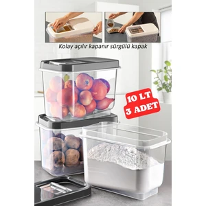 Nandy Home 3 Adet 10 Lt Kolay Kayar Kapaklı Multibox Erzak Bakliyat Vs. Saklama Kabı Antrasit