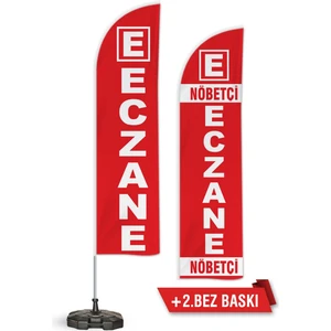 1 Adet Eczane Yelken Bayragı Logolu ve Yedek Nöbetçi Eczane Bez Baskı Kırmızı