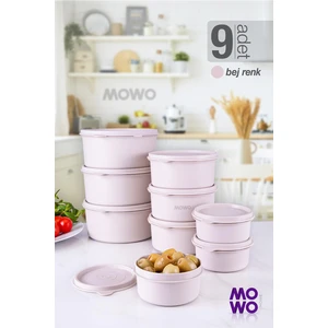 Mowo Home Bony 9'lu Mutfak ve Buzdolabı Kahvaltılık, Erzak Saklama Kabı Bej Renk