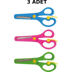 3 Adet Çocuk Makası Küt Uçlu Yaylı Plastik Korumalı Okul Öğrenci Makası