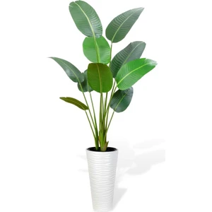 Yapay Ağaç Areka Ağacı Beyaz Uzun Kumsal Vazoda Muz Ağacı Yapay Starliçe 195CM 10 Yaprak