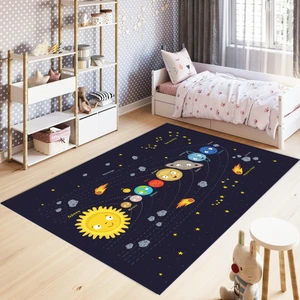 Marka Halı  dijital Baskı Yıkanabilir Kaymaz Taban Gezegen Desenli Eğitici Çocuk Odası Halısı