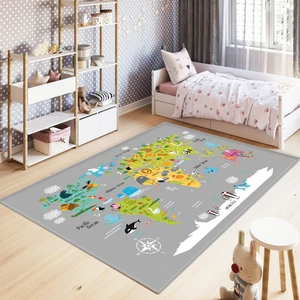 Marka Halı Dijital Baskılı Kaymaz Taban Yıkanabilir Eğitici Haritalı Çocuk Odası Halısı