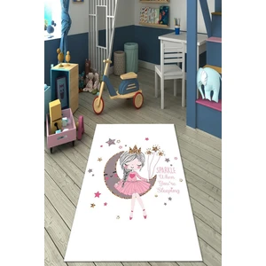 Marka Halı Dijital Baskılı Kaymaz Taban Yıkanabilir Ayda Oturan Sevimli Kız Beyaz Çocuk Odası Halısı