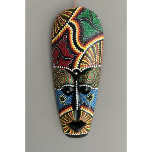 Elde Renkli Boyanmış Ahşap Aborjin Mask - 30 cm