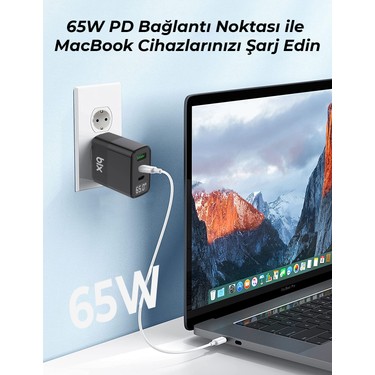 Bix BX65GD 65W USB Type-C QC 4.0 PD 3.0 LED Göstergeli Gan 3 Fiyatı