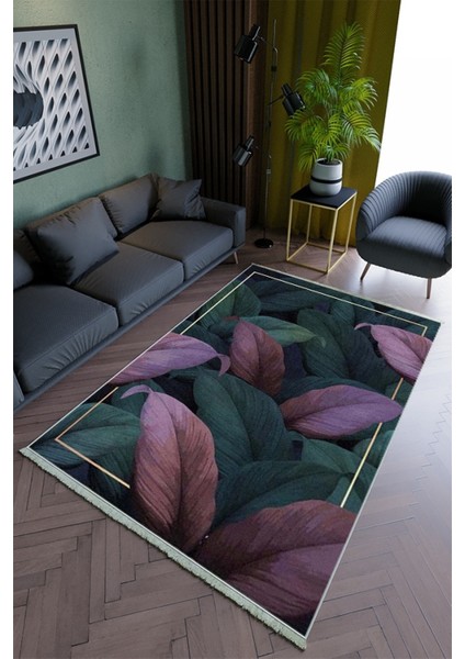 Salon Halısı Modern Mor Yeşil Yolluk Kaymaz Yuvarlak Oval Kesme Ince Yıkanabilir Halı