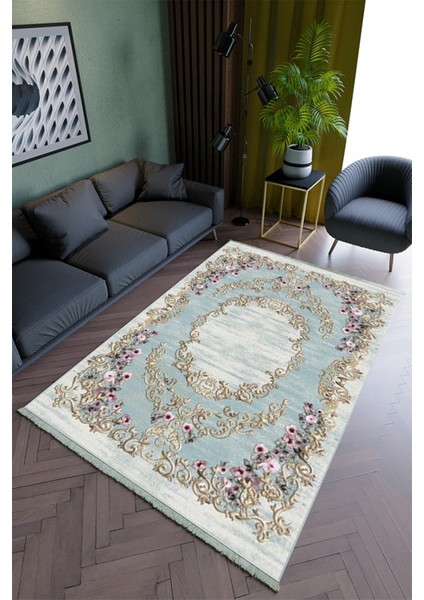 Salon Halısı Modern Mavi Kahverengi Yolluk Kaymaz Yuvarlak Oval Kesme Ince Yıkanabilir Halı