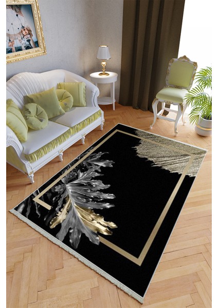 Klasik Salon Halısı Gold Altın Gold Yolluk Kaymaz Yuvarlak Oval Kesme Ince Yıkanabilir Halı