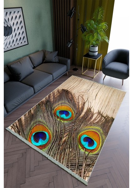 Salon Halısı Modern Kahverengi Yolluk Kaymaz Yuvarlak Oval Kesme Ince Yıkanabilir Halı