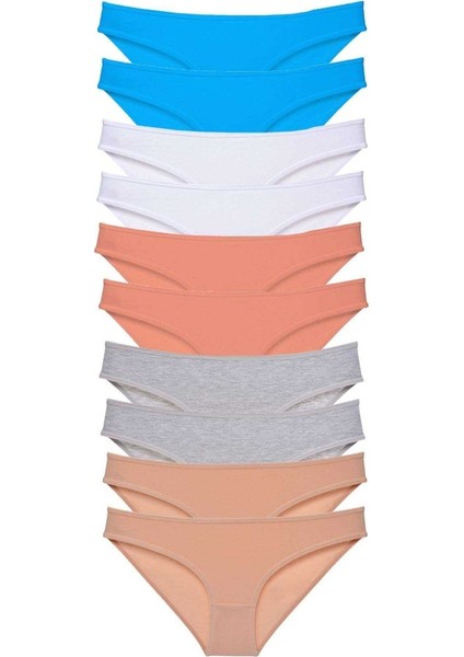 10 adet Süper Eko Set Likralı Kadın Slip Ten Gri Beyaz Pudra Mavi
