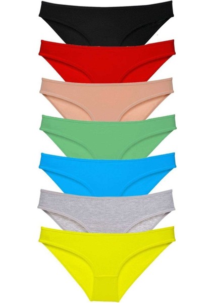 7 adet Süper Eko Set Likralı Kadın Slip Külot Çok Renkli