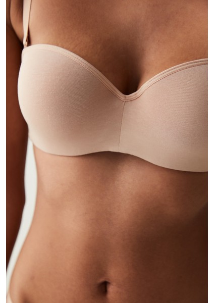 Bej Angelina Straplez Balenli Push Up Sütyen