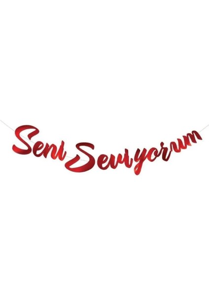 Seni Seviyorum Kırmızı Kaligrafi El Yazısı Banner 30X150 cm