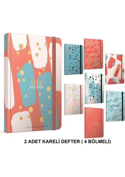 4 Bölmeli Kareli Lastikli ve Ciltli Defter 17X24