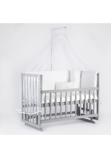 Gri 60X120 Lüks Anne Yanı Sallanır Ahşap Beşik