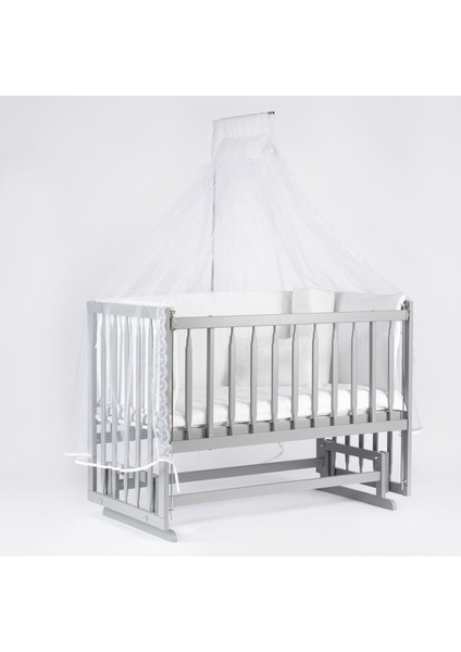 Gri 60X120 Lüks Anne Yanı Sallanır Ahşap Beşik