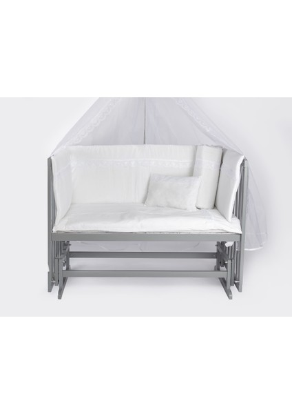 Gri 60X120 Lüks Anne Yanı Sallanır Ahşap Beşik