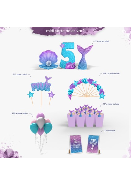 Deniz Kızı Temalı 5 Yaş Doğum Günü Parti Seti - Midi fiyatları