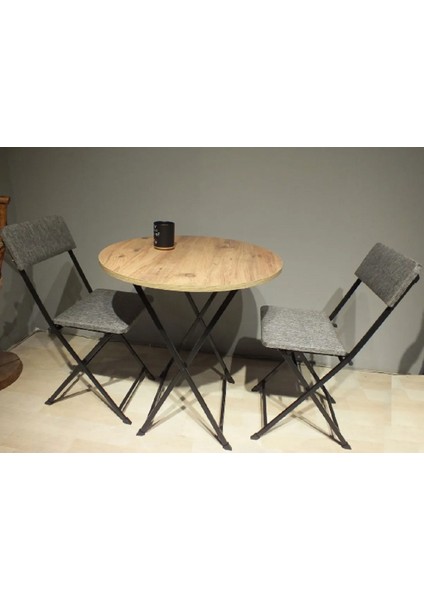 Masa Sandalye Katlanır Bistro Takımı 60CM Çam Desenli