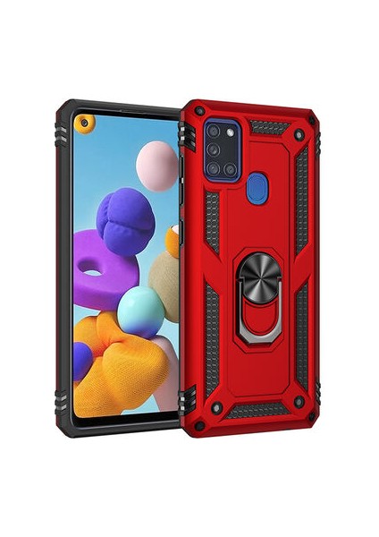 Samsung Galaxy A21S Kılıf Vega Tank Sert Yüzüklü Standlı Dayanıklı Kapak