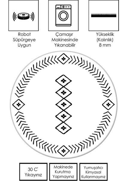 Makinede Yıkanabilir Kaymaz Taban Leke Tutmaz Yuvarlak Salon Halısı Ve Mutfak Halısı