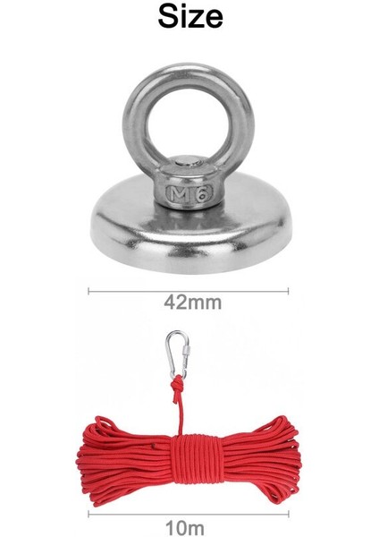 Güçlü Halkalı Neodyum Pot Mıknatıs 42MM Çap, Kanca Kurtarma Mıknatısı Magnet Fishing + 15 M Halat