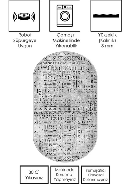 Makinede Yıkanabilir Kaymaz Taban Leke Tutmaz Oval Salon Halısı Mutfak Halısı Ve Yolluk