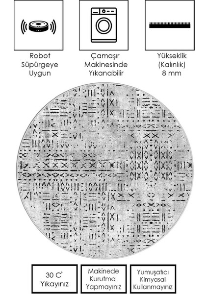 Makinede Yıkanabilir Kaymaz Taban Leke Tutmaz Yuvarlak Salon Halısı Ve Mutfak Halısı