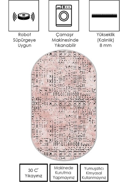 Makinede Yıkanabilir Kaymaz Taban Leke Tutmaz Oval Salon Halısı Mutfak Halısı ve Yolluk