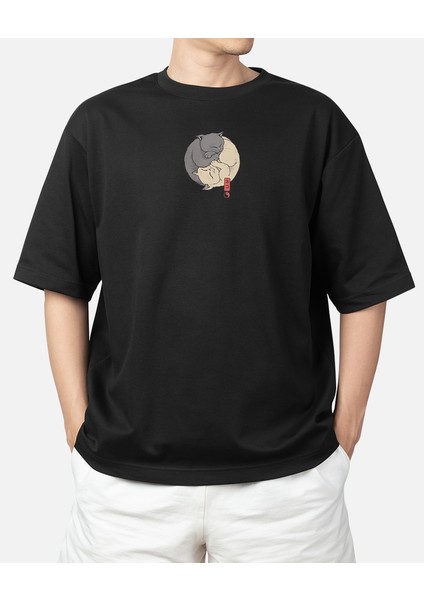 Wedday La Ban Ying Yang Kedi Oversize Pamuklu T-Shirt WEDS22