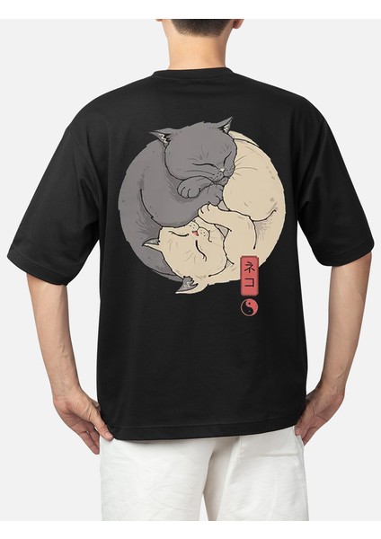 Wedday La Ban Ying Yang Kedi Oversize Pamuklu T-Shirt WEDS22