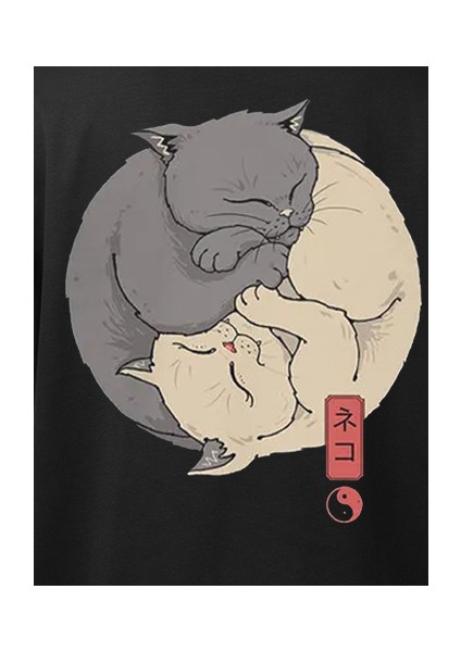 Wedday La Ban Ying Yang Kedi Oversize Pamuklu T-Shirt WEDS22