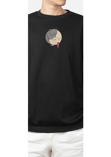 Wedday La Ban Ying Yang Kedi Oversize Pamuklu T-Shirt WEDS22