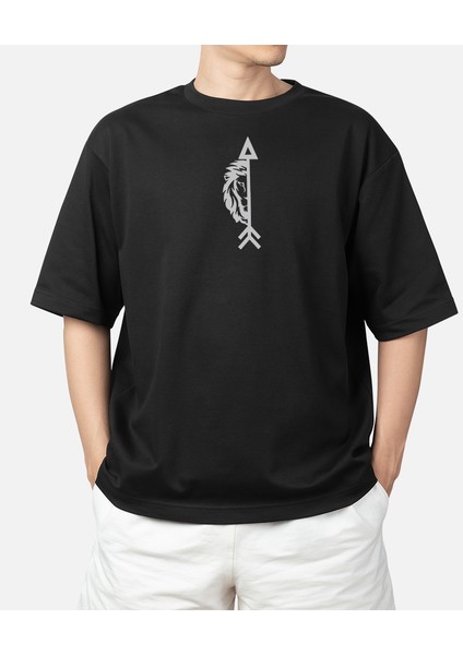 Wedday Siyah Aslan Oversize Pamuklu T-Shirt WEDS12