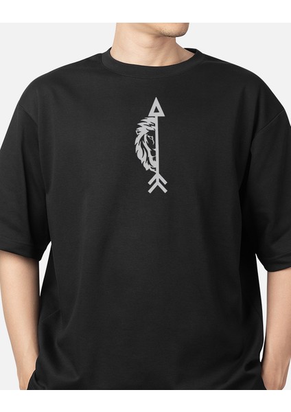 Wedday Siyah Aslan Oversize Pamuklu T-Shirt WEDS12 fiyatları