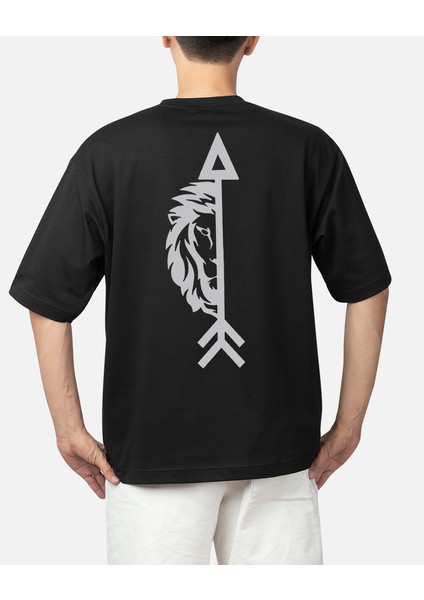 Wedday Siyah Aslan Oversize Pamuklu T-Shirt WEDS12 modelleri