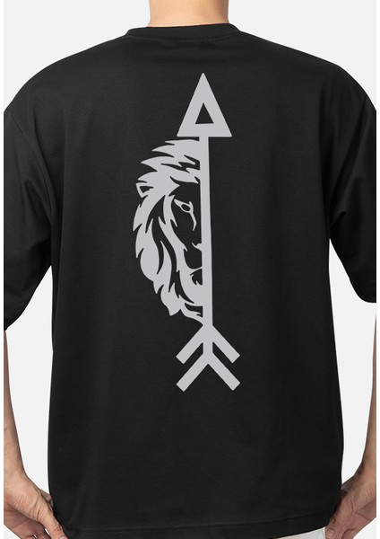 Wedday Siyah Aslan Oversize Pamuklu T-Shirt WEDS12 fırsatları