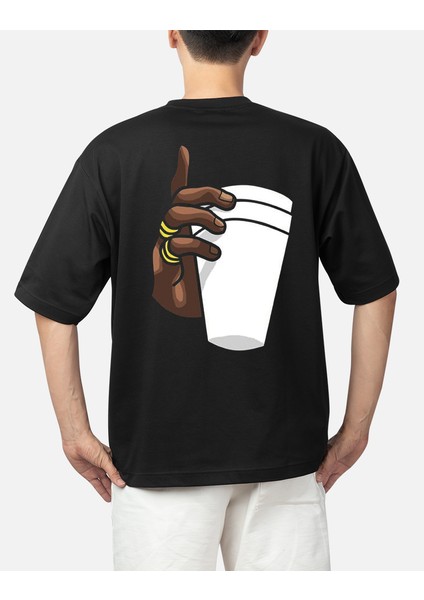 Wedday Siyah Bardak Oversize Pamuklu T-Shirt WEDS11 modelleri