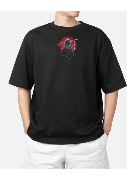 Wedday Siyah Demon Slayer Kimetsu Oversize Pamuklu T-Shirt Weds