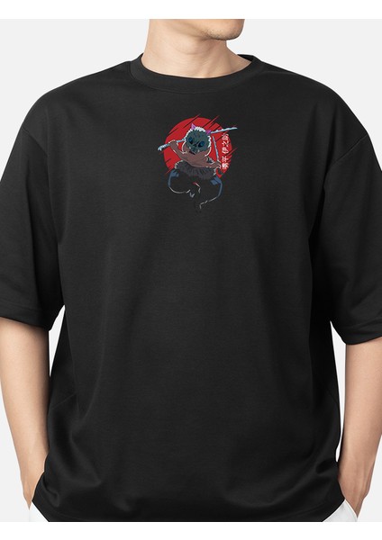 Wedday Siyah Demon Slayer Kimetsu Oversize Pamuklu T-Shirt Weds